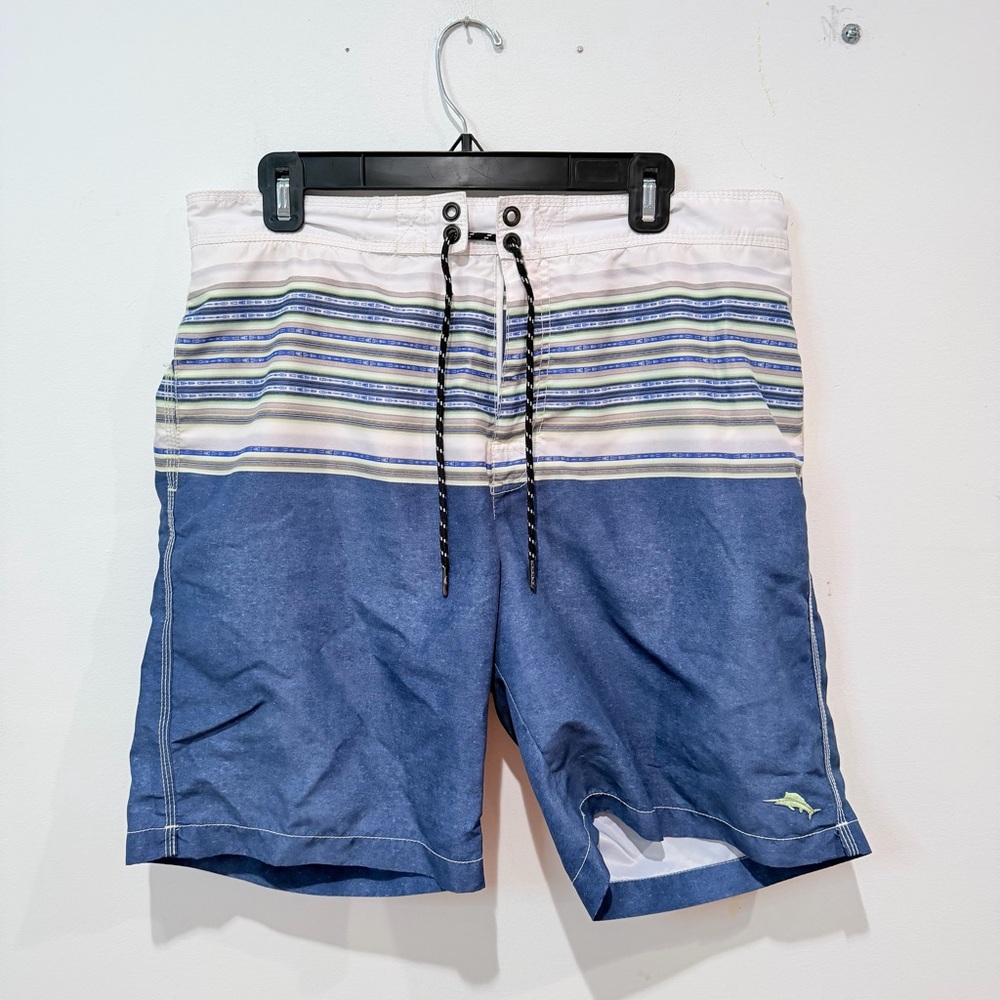 Tommy Bahama Navy and Cream Striped Board Shorts
